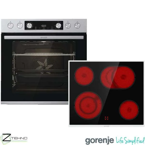 Gorenje Steel Set 4 ugradbeni set pećnica BCS6737E06X + staklokeramička ploča ECD643BX, 77 L, inox
