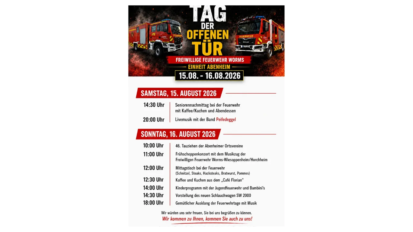 Feuerwehr hautnah erleben: Abenheimer Feuerwehrtage laden zum Tag der offenen Tür