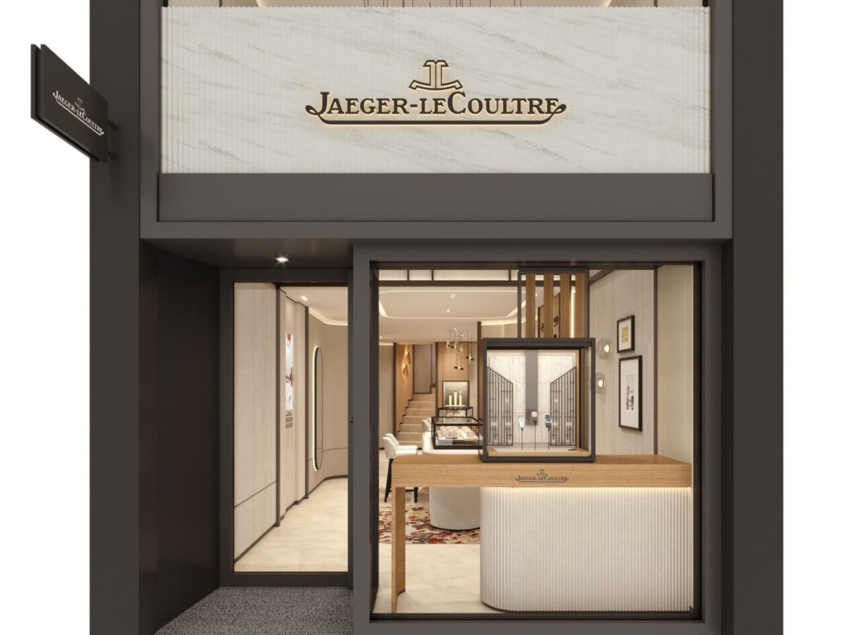 Visualisierung der Fassade der neuen Jaeger-LeCoultre-Boutique in der Frankfurter Goethestraße mit beleuchtetem Markenschriftzug