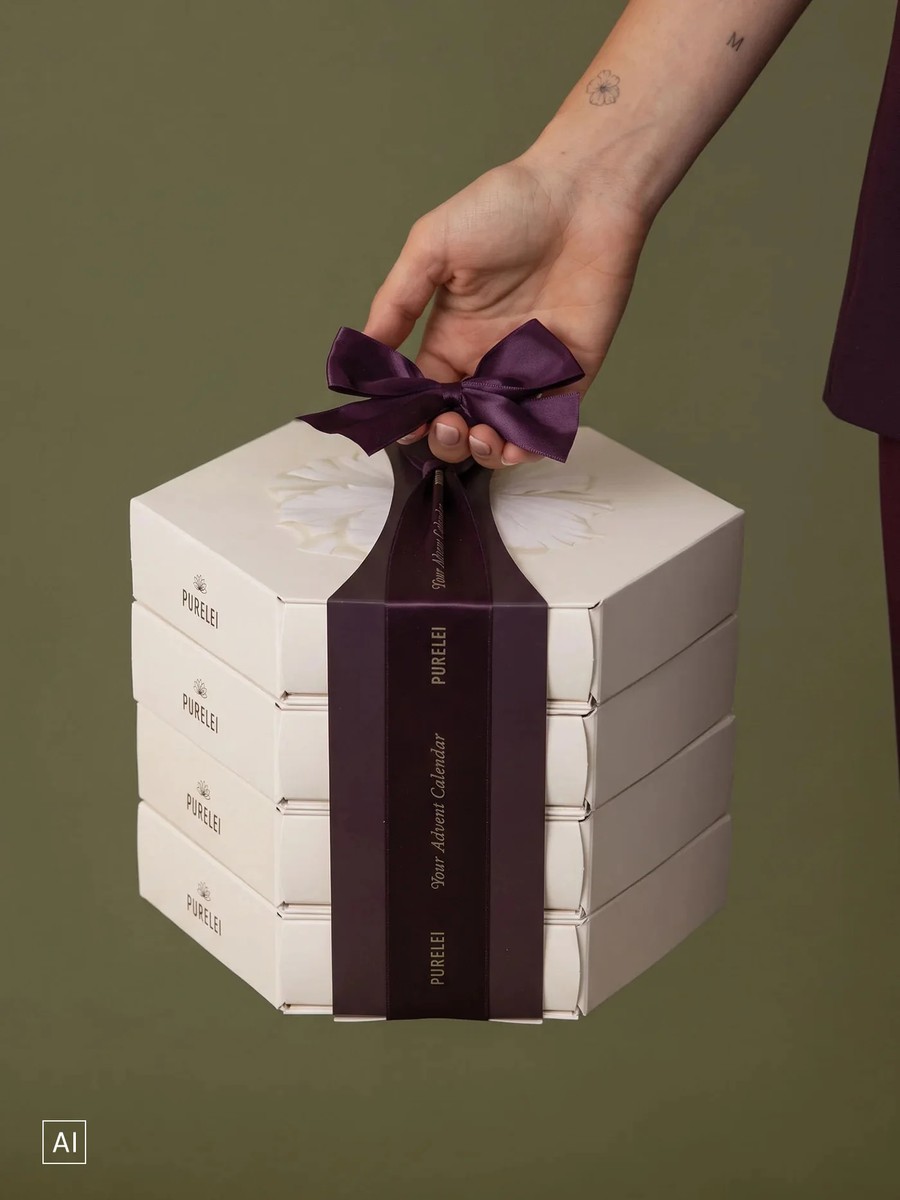 Adventskalender von Purelei aus gestapelten Schachteln mit Satinband
