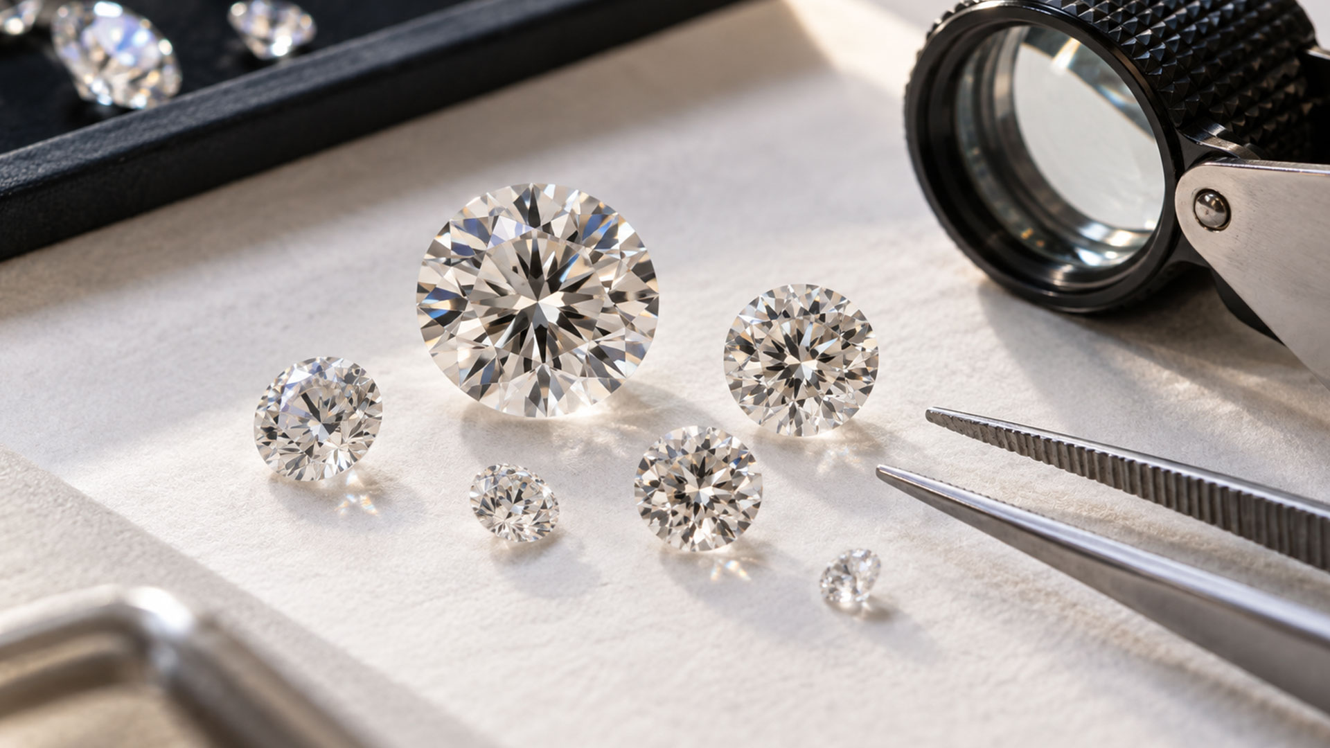 Geschliffene Diamanten in verschiedenen Größen.
