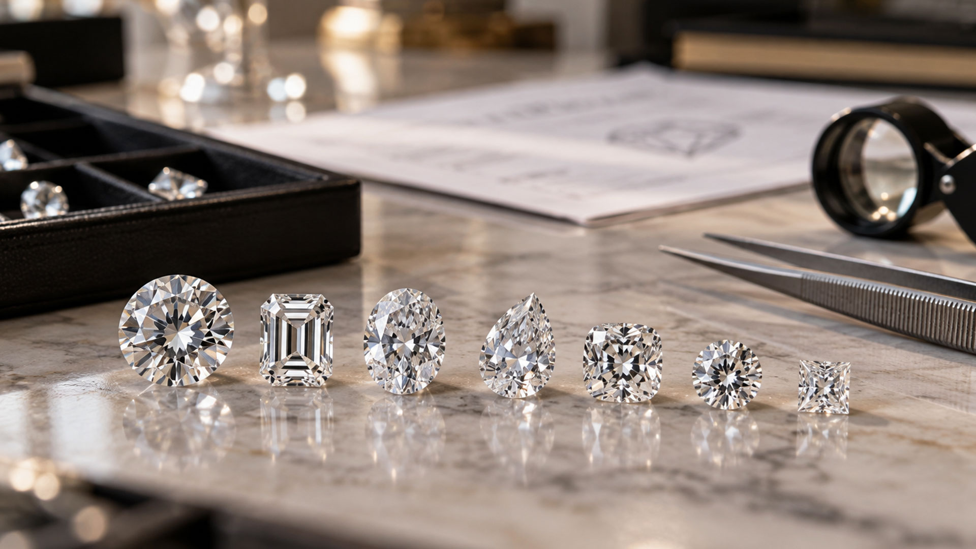 Geschliffene Diamanten in verschiedenen Formen.