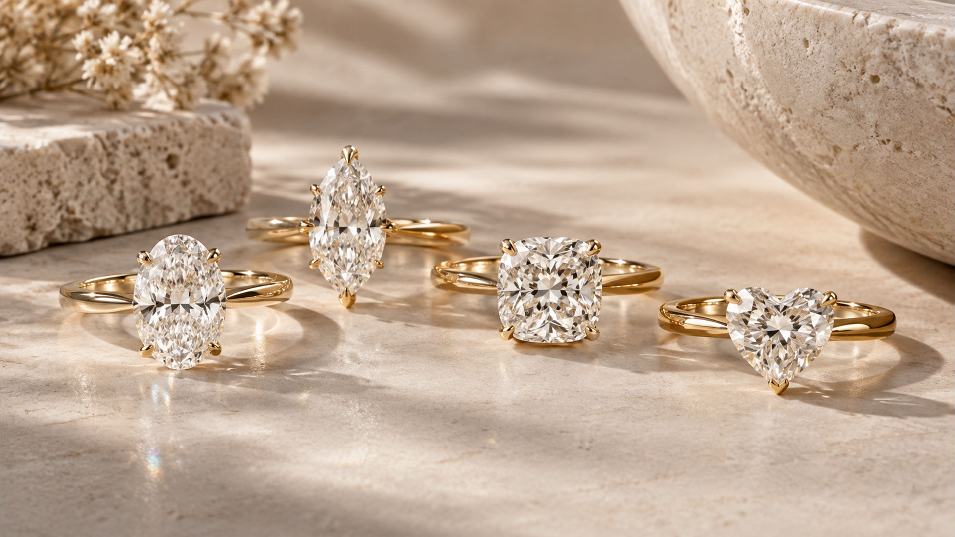 Goldene Ringe mit Diamanten.