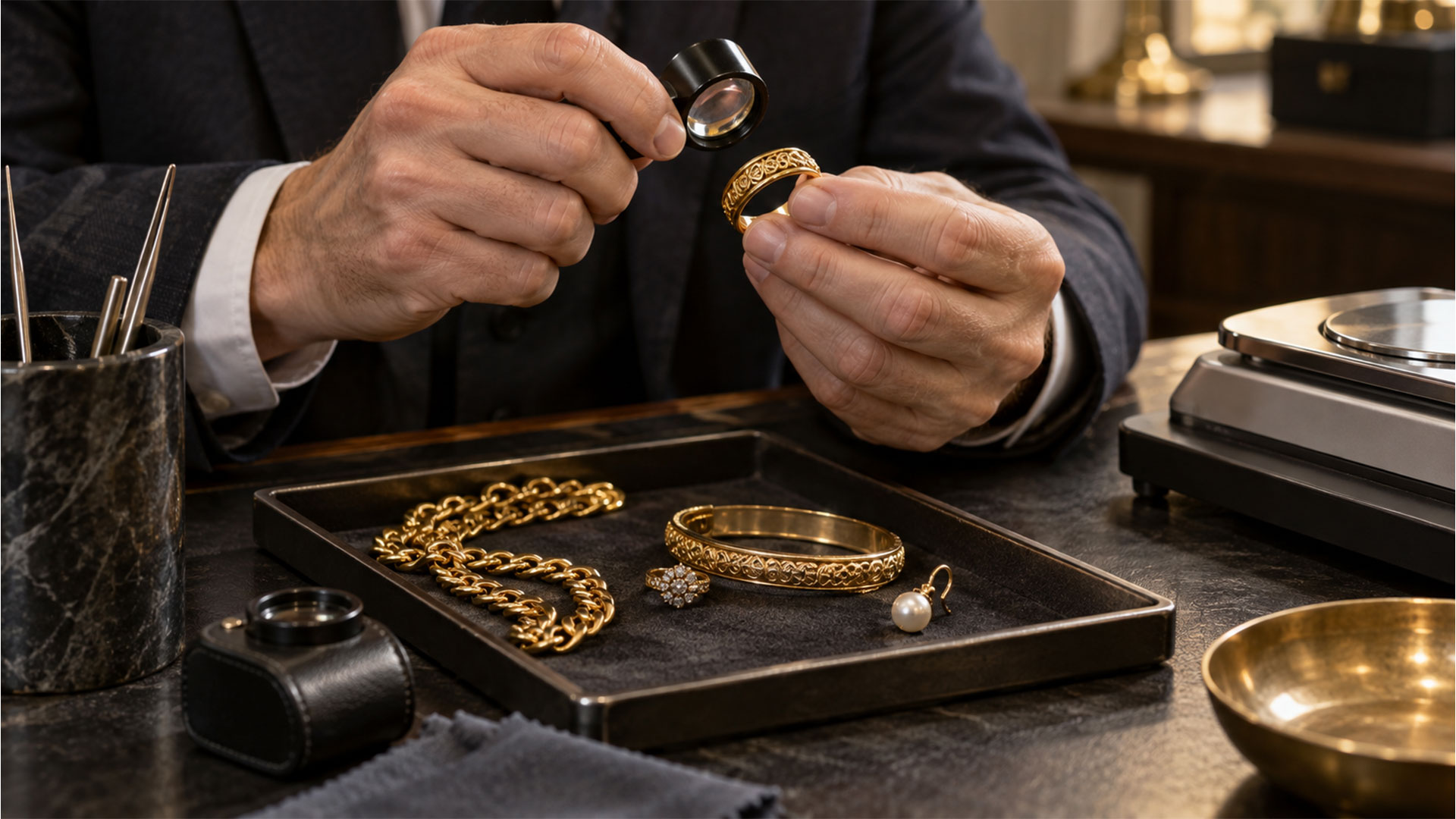 Prüfung von Goldschmuck.