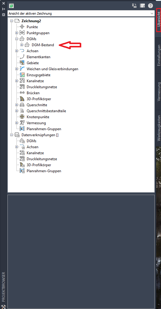 Projektbrowser in Civil 3D mit dem Knoten Oberflächen