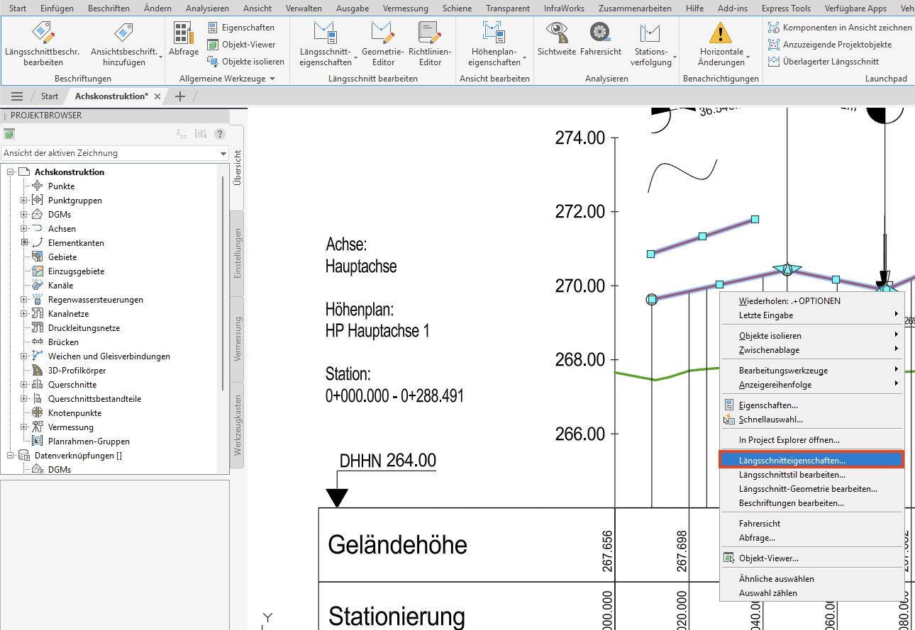Längsschnitt-Eigenschaften-Dialog Tab Informationen mit Name, Beschreibung und Objektstil