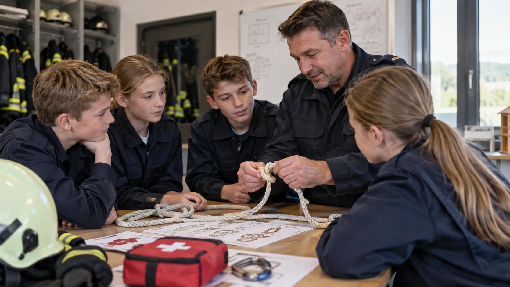 Übung der Feuerwehrjugend: Vorbereitung auf den Wissenstest