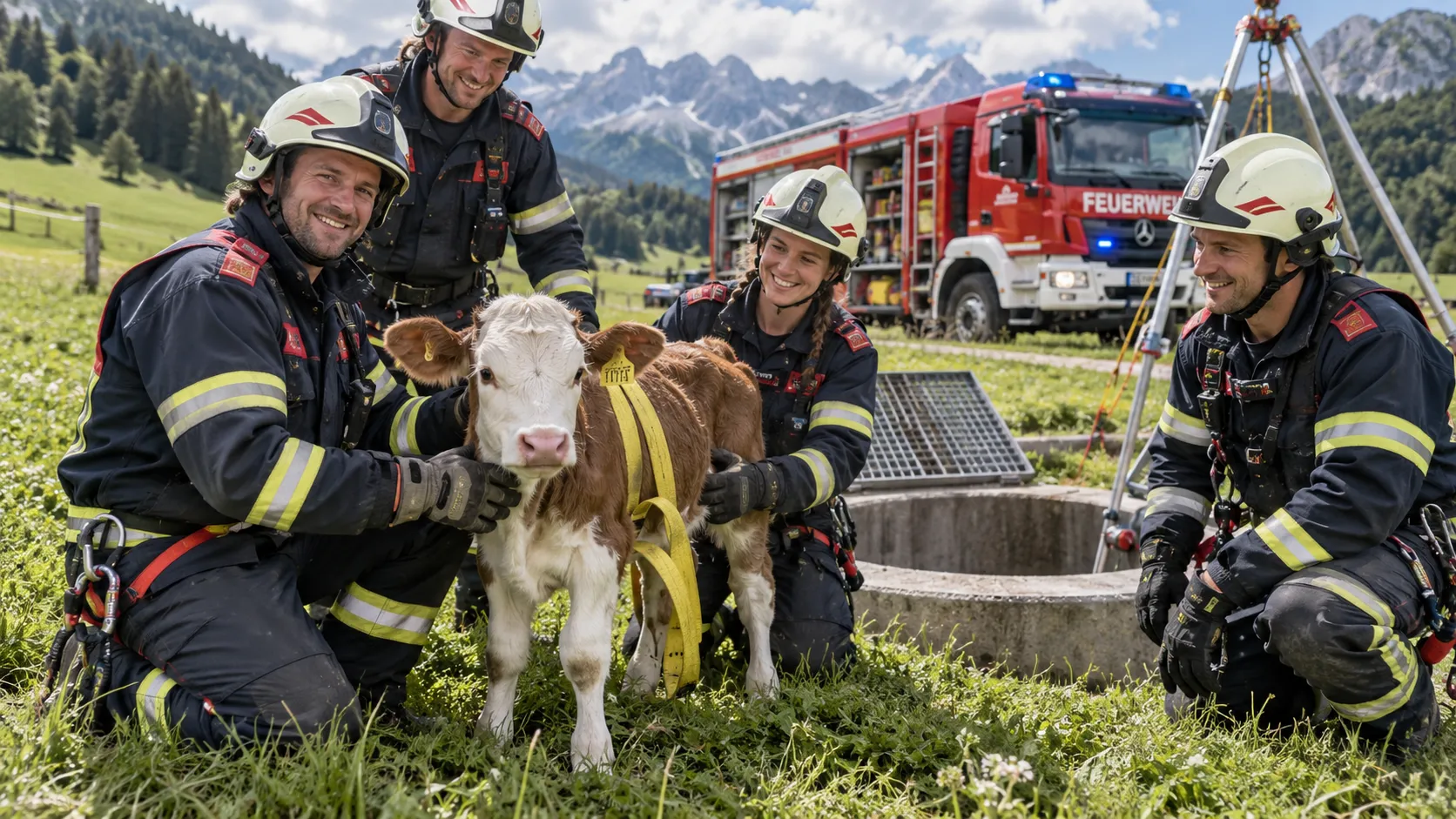 Tierrettung: Kalb im Schacht