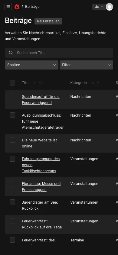 Derselbe Verwaltungsbereich am Telefon: ein Einsatzbericht lässt sich auch vom Einsatzort aus schreiben.