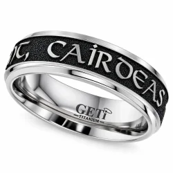 Flat Profile Titanium Ring with Shouldered Edges and Personalised Celtic Inscription Engraved on the Outside