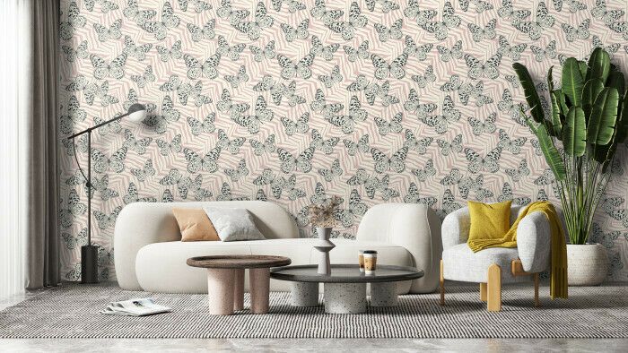 Whimsical Butterflies on Striped Pastel