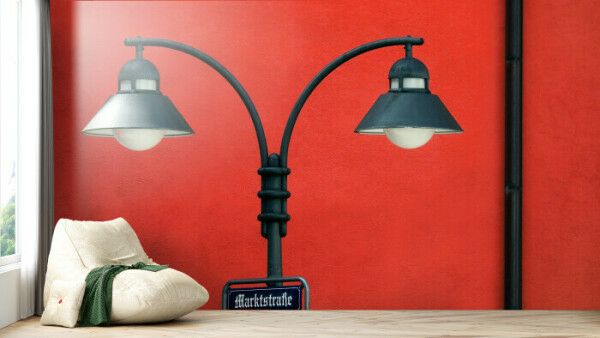 Urban Chic: Red Wall and Street Lamp