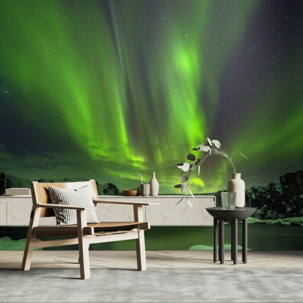 Mystic Northern Lights Over Waterfall