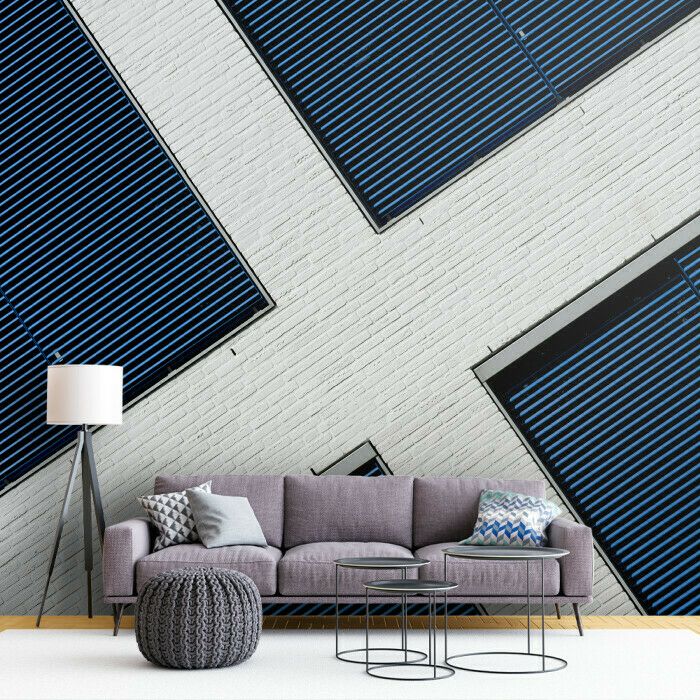Blue Grid on White Bricks