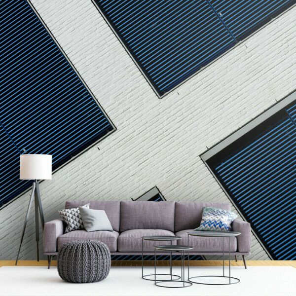 Blue Grid on White Bricks