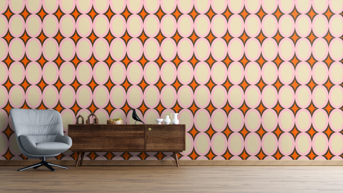 Wallcoverings Groovy Starburst Beige Pink Mid Century 1716473430