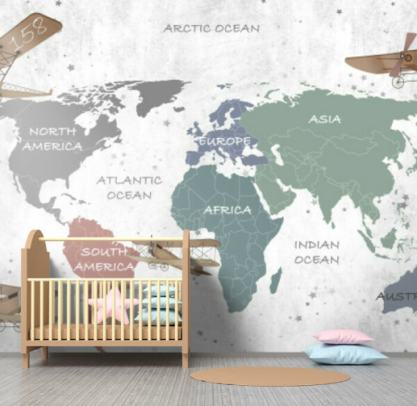 Vintage World Map with Airplanes