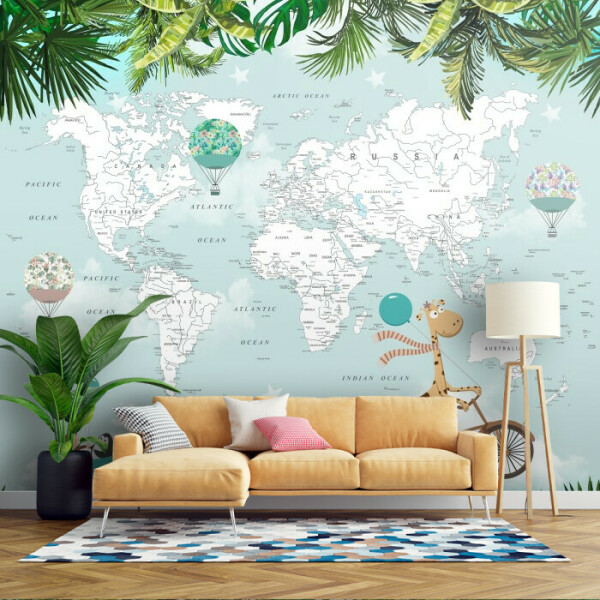 Whimsical World Map with Animals