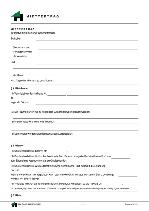 Mietvertrag für Geschäftsraum