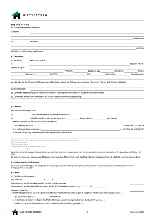 Mietvertrag für Wohnraum