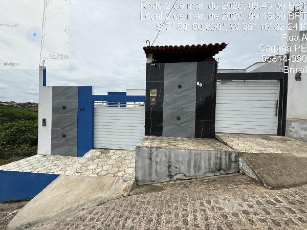 Vende-se em Carpina-PE  Casa, 64.28 de área total, 64.28 de área privativa, 100.00 de área do terreno,  2_qto(s), a.serv, WC, 1_sala(s), cozinha.