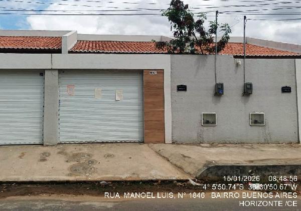 Vende-se em Horizonte-CE  Casa, 76.90 de área total, 76.90 de área privativa, 123.98 de área do terreno,  2_qto(s), a.serv, WC, 2_sala(s), cozinha, 1_vaga(s) de garagem.