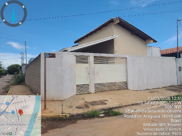 Vende-se em Pontal Do Araguaia-MT  Casa, 103.11 de área total, 57.11 de área privativa, 165.00 de área do terreno,  1_qto(s), a.serv, WC, 1_sala(s), cozinha, 1_vaga(s) de garagem.