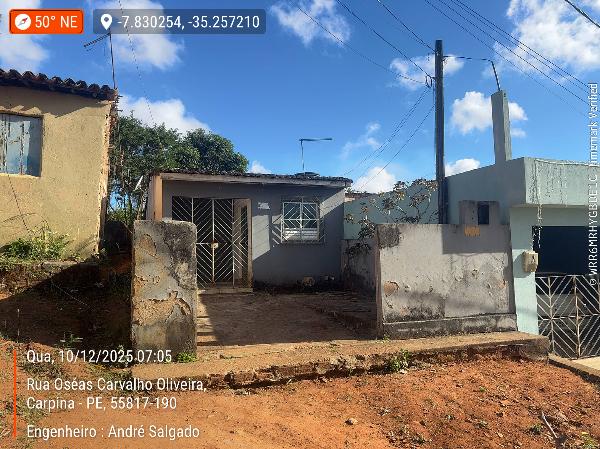 Vende-se em Carpina-PE  Casa, 68.40 de área total, 68.40 de área privativa, 125.00 de área do terreno,  2_qto(s), a.serv, WC, 1_sala(s), cozinha, Terraco.