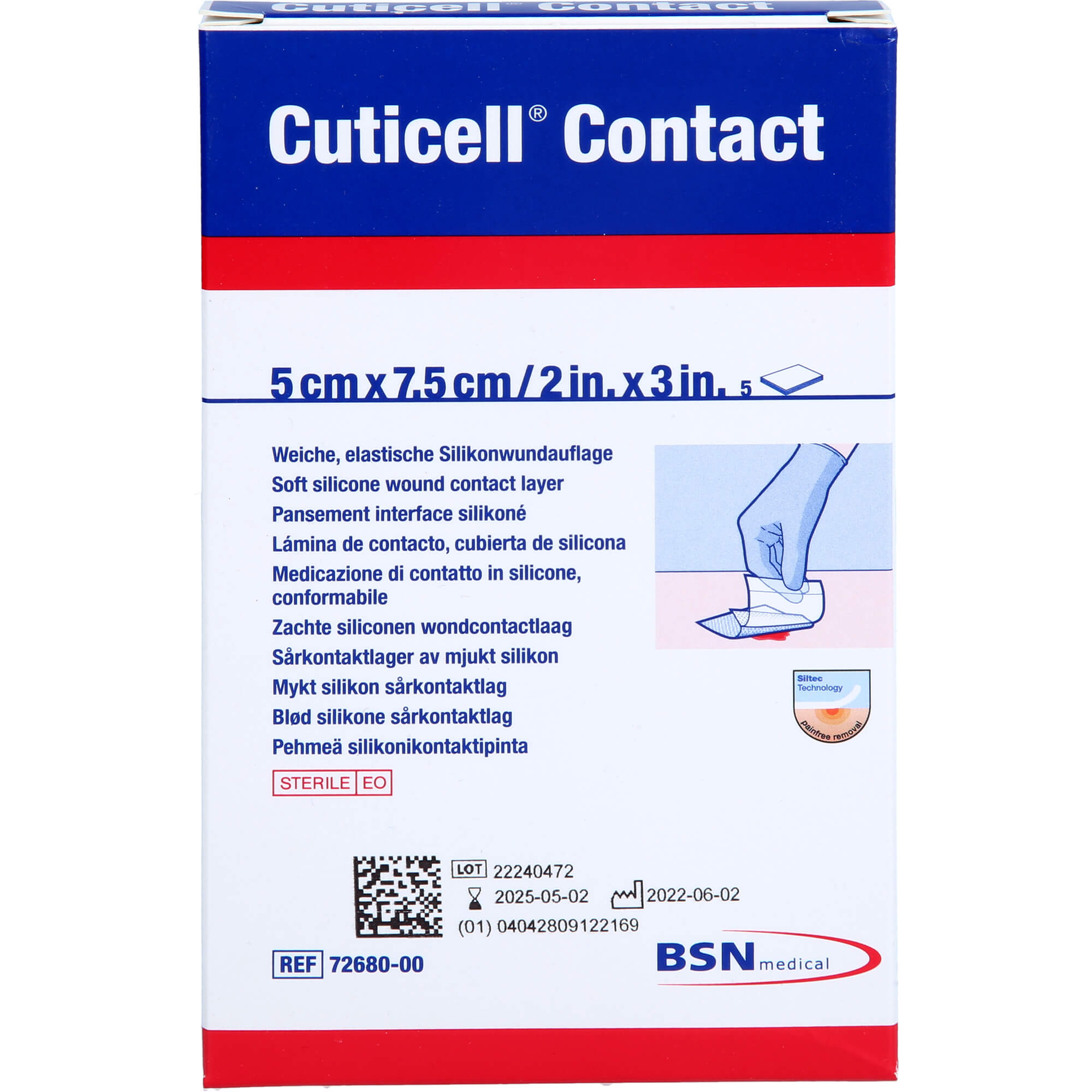 Bsn medical Cuticell Contact 5 Cm X 7, 5 Cm Weiche Elastische Silikonauflage, 5 St. Wundauflagen