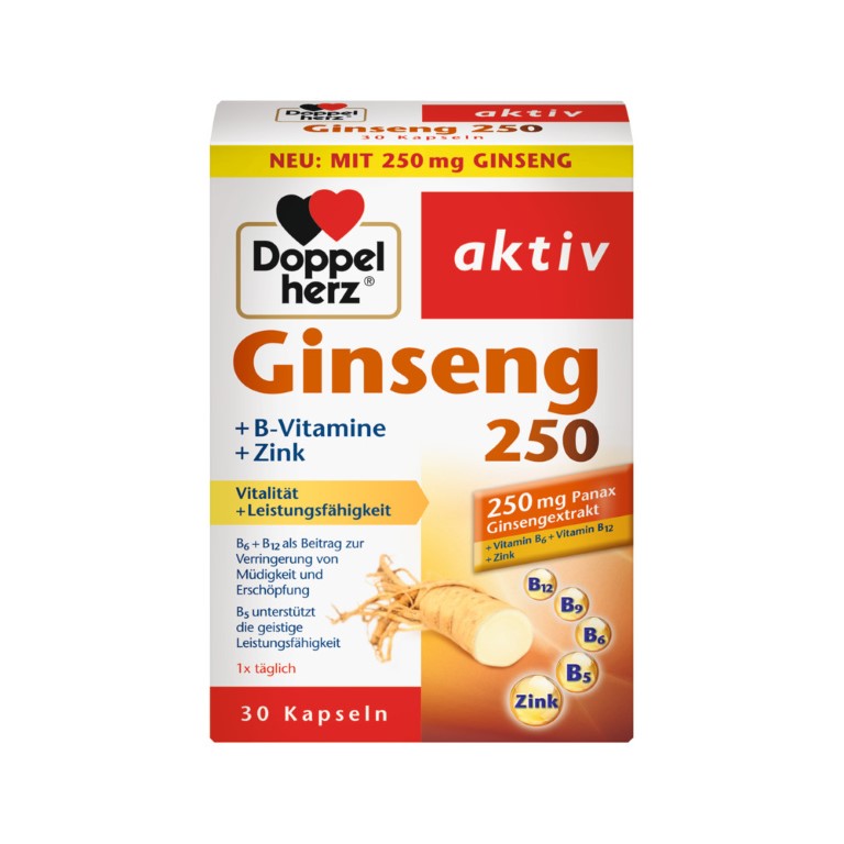 Doppelherz Aktiv Ginseng 250 + B-Vitamine + Zink Kapseln Trägt Zu Einer Normalen Funktion Des Nervensystems Bei, 30 St. Kapseln
