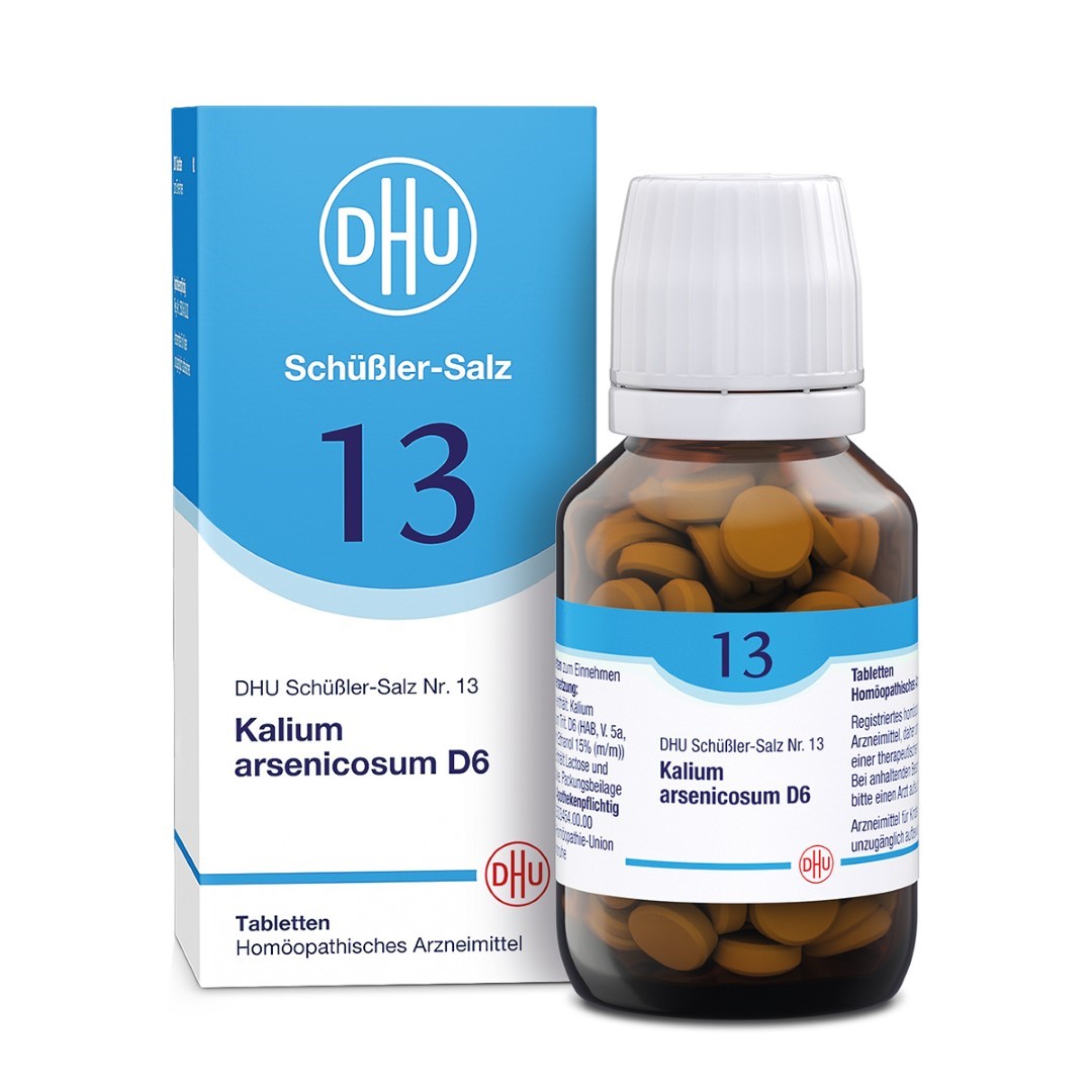 Dhu Schüßler-Salz Nr. 13 Kalium Arsenicosum D6 – Das Mineralsalz Der Haut – Das Original, Umweltfreundlich Im Arzneiglas, 200 St. Tabletten