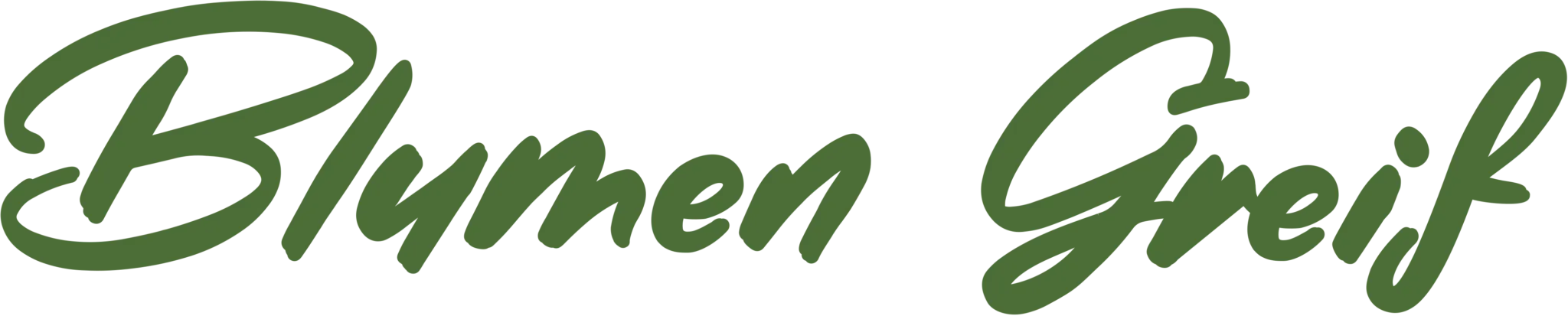 A decorative green cursive text that reads 'Blumen Greif' with a flourish design.