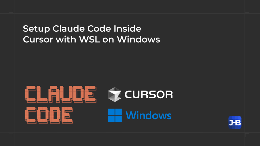 Screenshot einer Präsentationsfolie mit dem Titel 'Setup Claude Code Inside Cursor with WSL on Windows' mit Logos von Claude, Cursor und Windows.