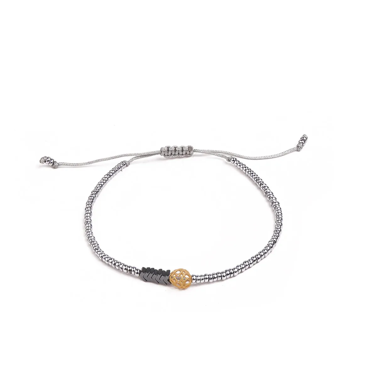 دستبند گوی سنگی طوسی کد BSH381