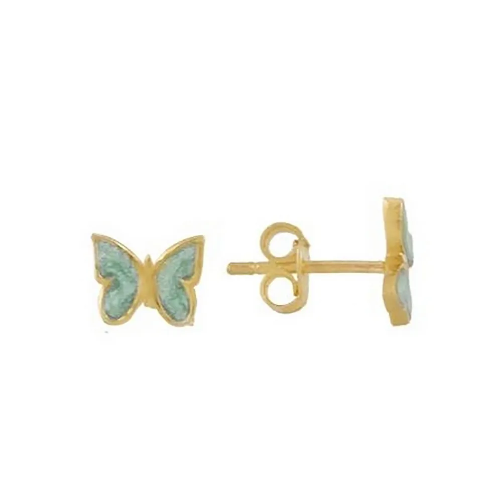 گوشواره پروانه سبز میخی کد EM386