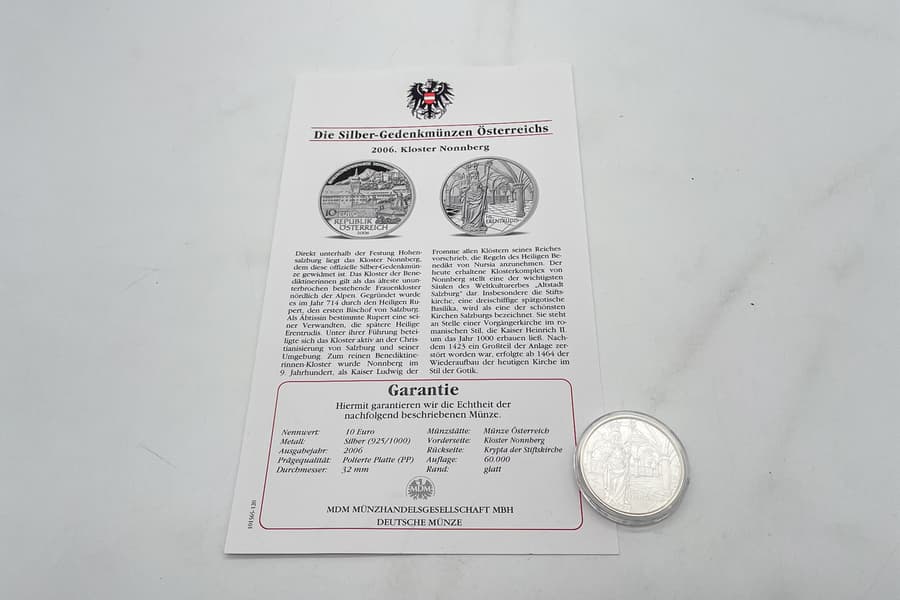 Silbermünze Österreich 10 Euro Nonnberg