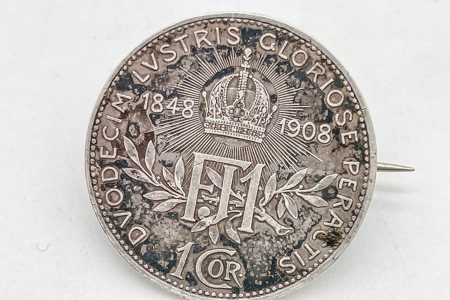Alte Brosche aus 1 Krone Franz Josef Silber