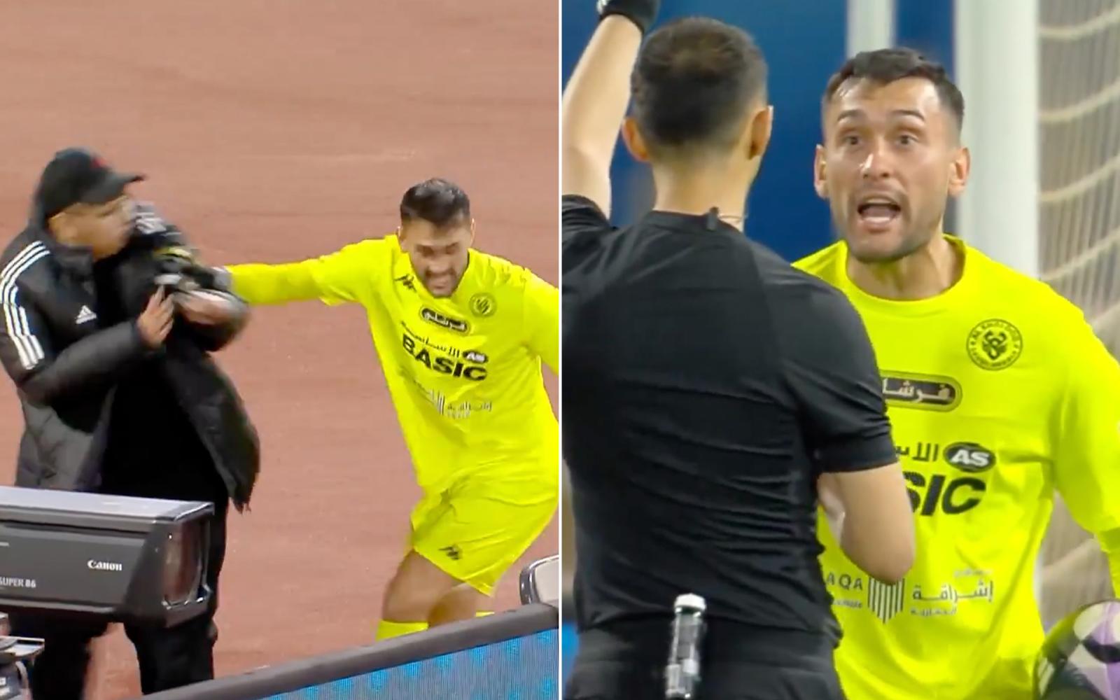حارس مرمى سعودي يثير الجدل بدفعه لحامل كرات شاب في لقطة صادمة على أرض الملعب