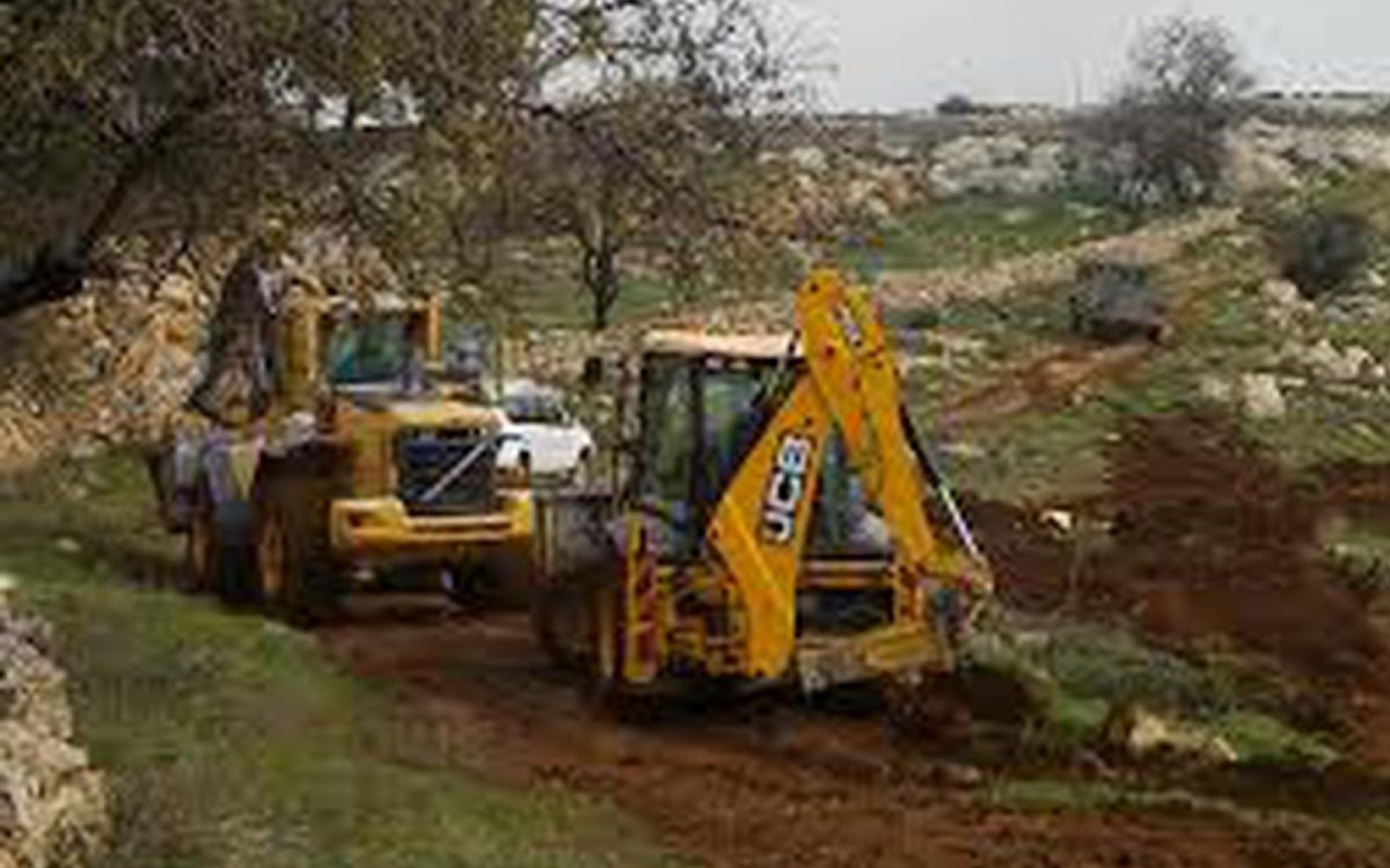 مستوطنون يجرفون أراضي ويعبدون طرقًا استيطانية جديدة في اللبن الشرقية