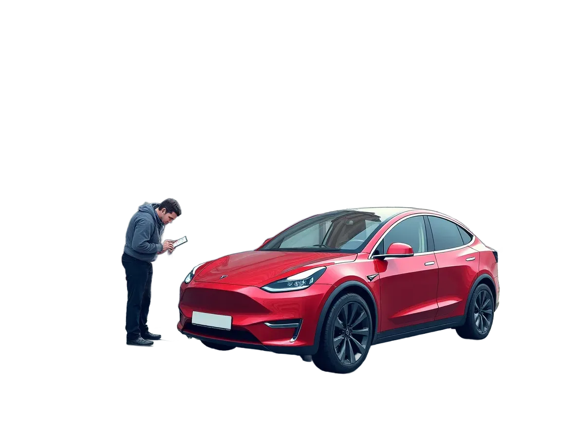 Tesla Model Y being evaluated at WeBuyAnyCar UK location