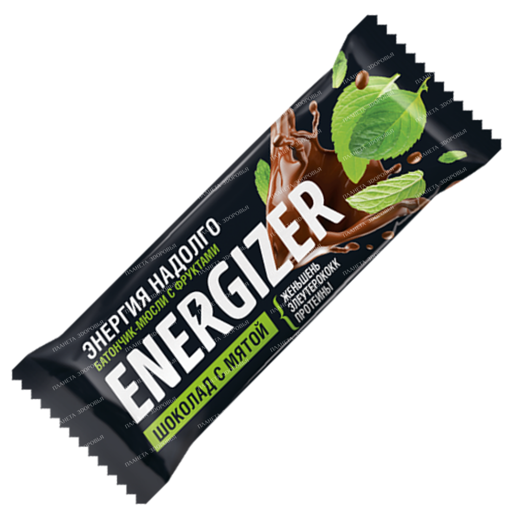 Muesli bar with fruits Chocolate with mint. Packing 40 g