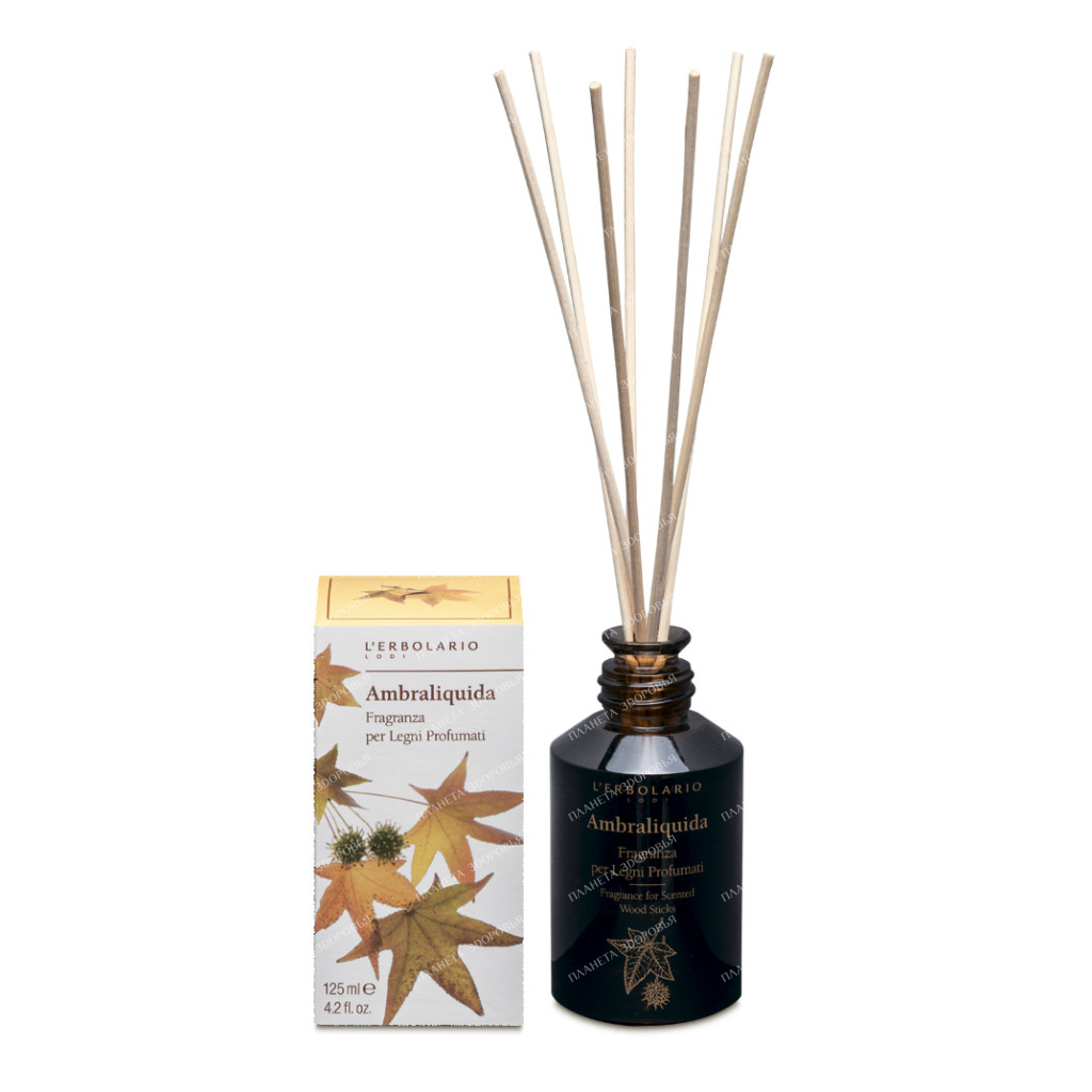 L'Erbolario "AMBER WOOD" Scented solution for impregnating rattan sticks, 125 ml
