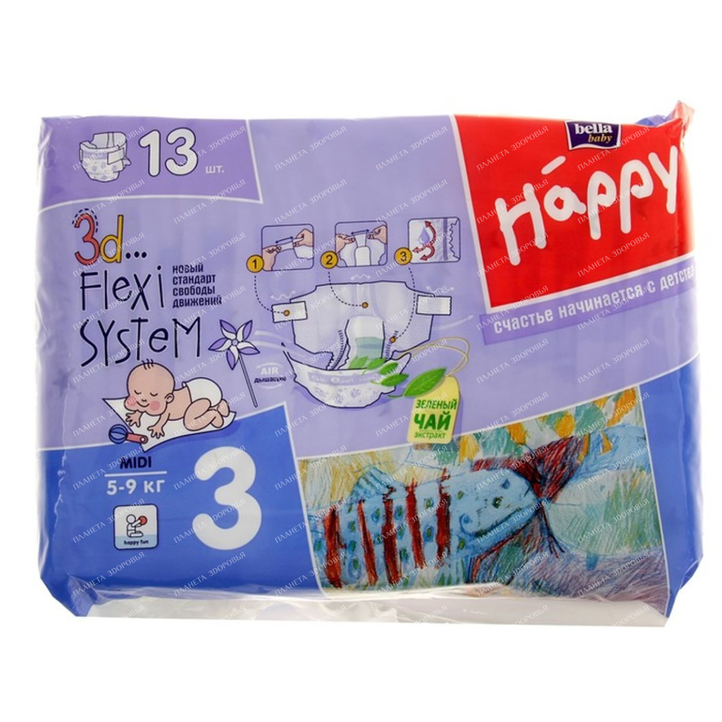 Bella Baby Happy midi Hygienic diapers for children (Flexi Fit), 13 pcs