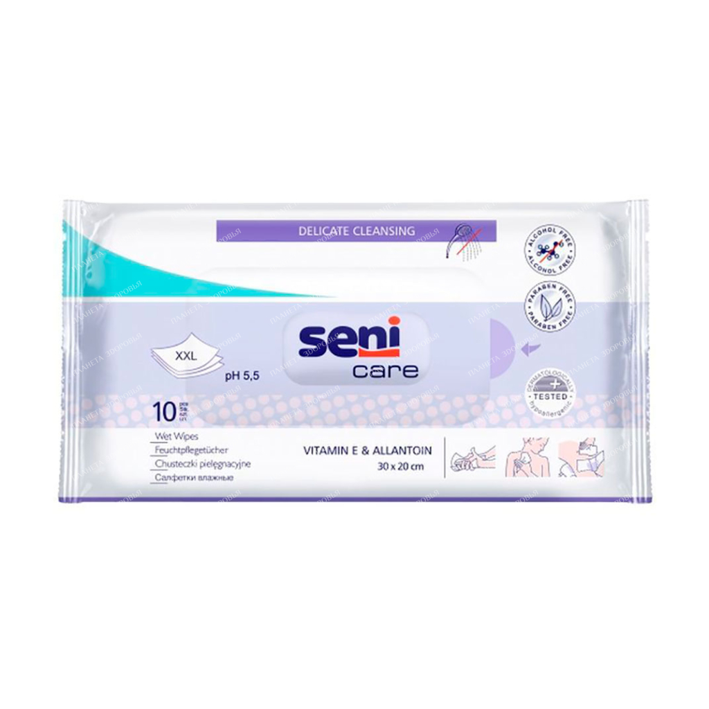 Seni Care Wet wipes for skin care with vitamin E and allantoin, 10 pcs