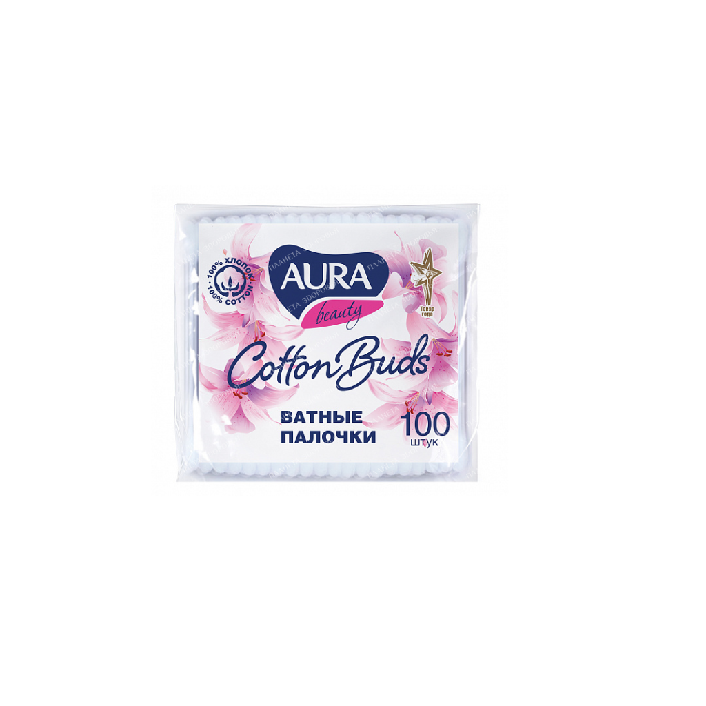 AURA beauty Cotton swabs (polyethylene bag), 100 pcs