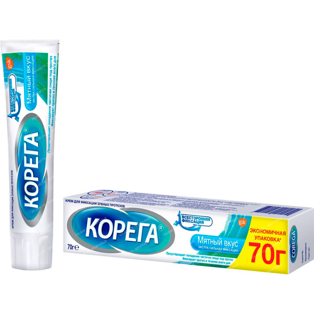 Materials for fixation of removable dentures: Cream Corega Extra Strong Mint 70g