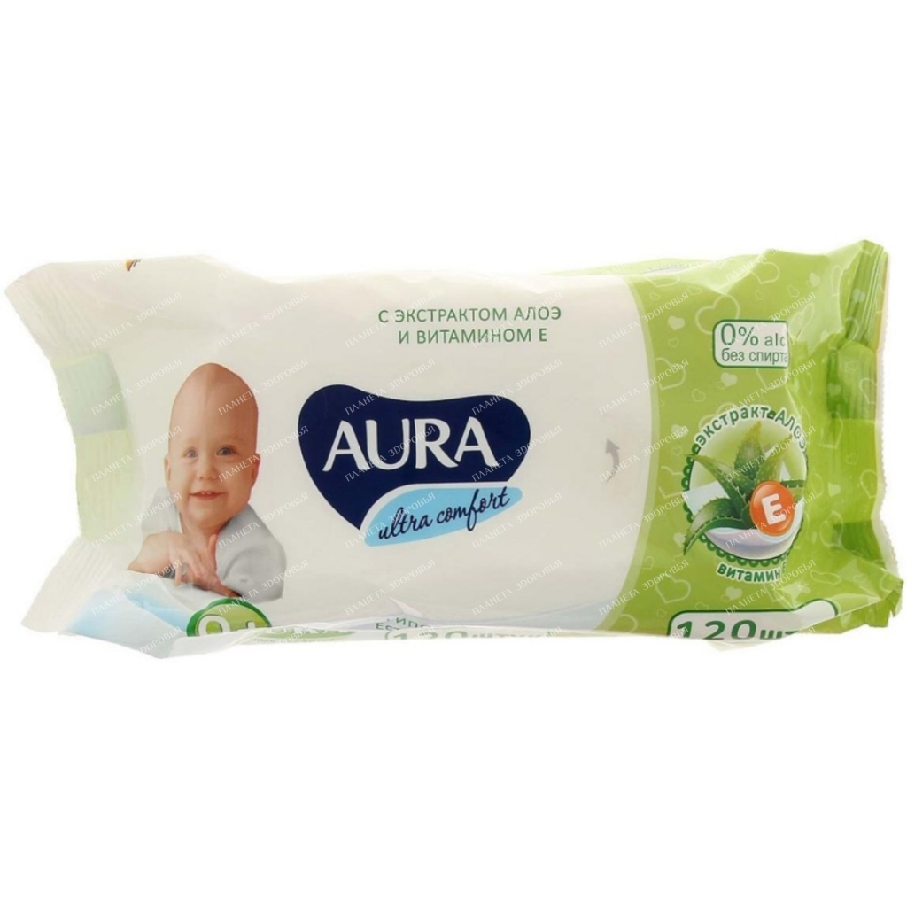 AURA Ultra Comfort 0+ Wet wipes for children with vitamin E and aloe (with lid), 120 pcs