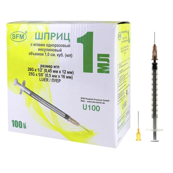 Sterile Insulin Syringe 1ml U-100 with Two Detachable Needles (26G &amp; 25G) - Germany