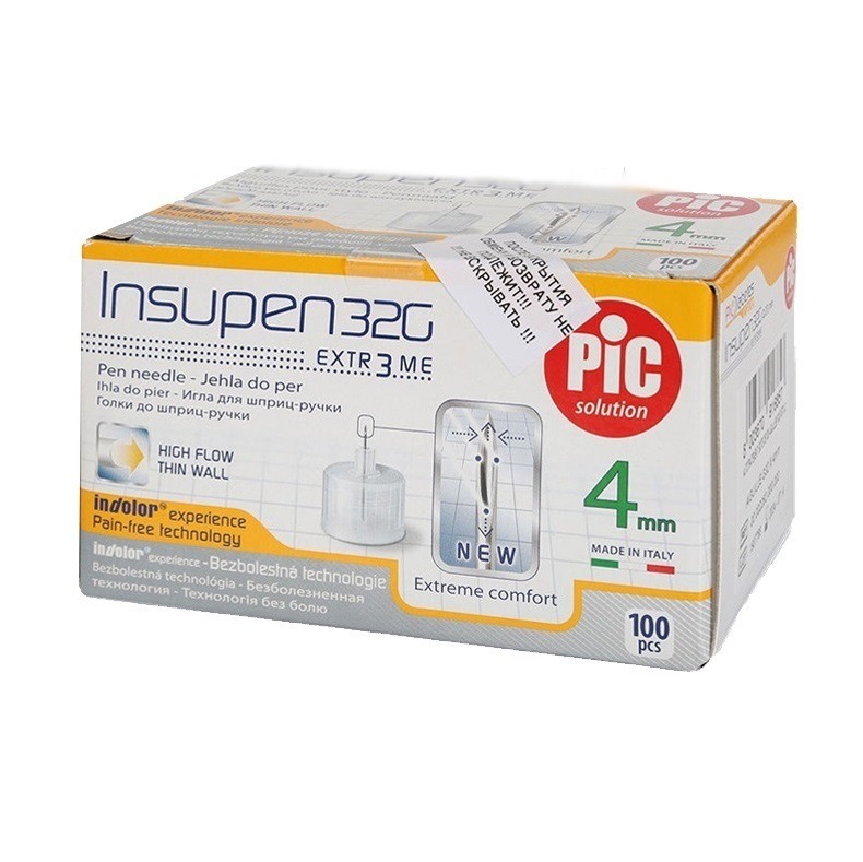 INSUPEN Insulin Syringes: 32G x 5/32" (0.23mm x 4mm) - 100 Needles