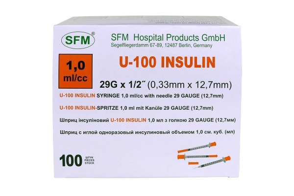 Insulin Syringes 1ml U-100 29G x 100